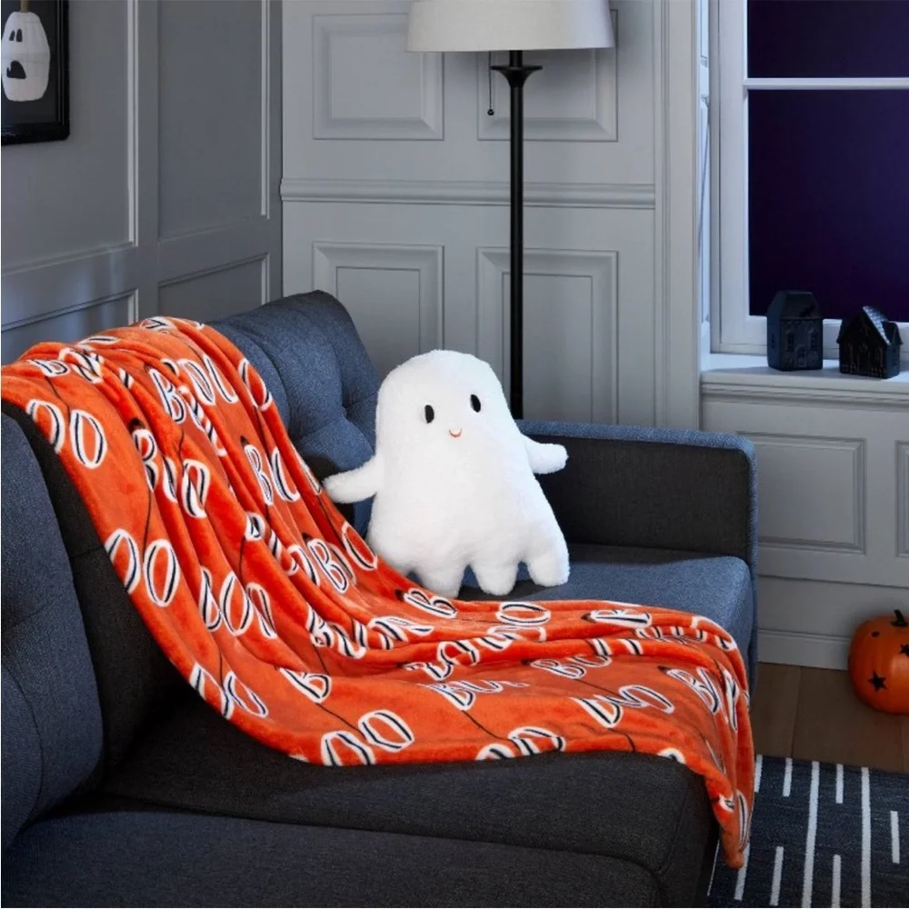 Hyde & EEK! Boutique Faux Shearling Ghost Novelty Halloween Throw Pillow White